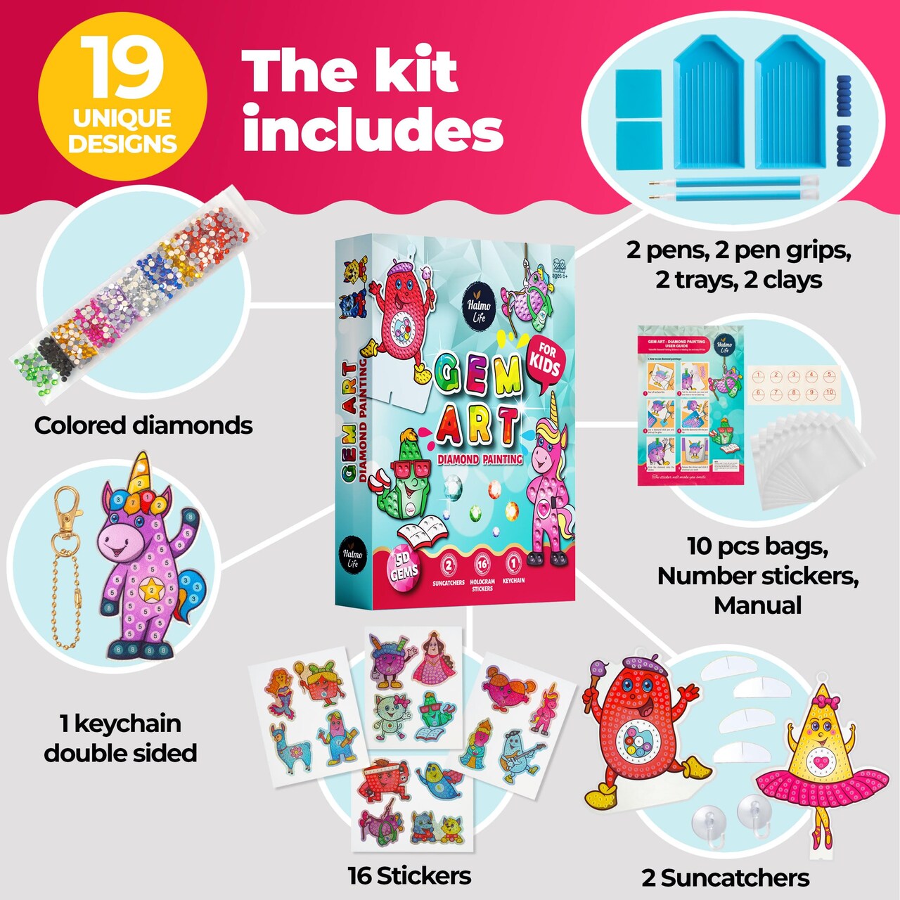 Gem Art, Kids Diamond Painting Kits Big 5D Gem Art - Paint by Numbers Diamonds - Arts and Crafts - Girls and Boys Ages 4, 5, 6, 7, 8, 9, 6-12, 6-8 Girls Crafts Gift Ideas